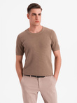 Men's fine-textured knit shirt - light brown V2 OM-TSCT-0244