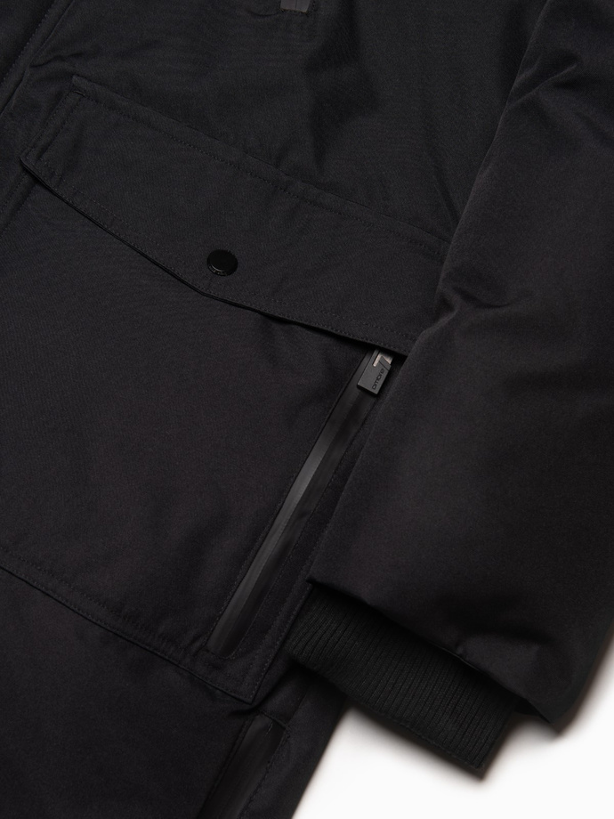 Alaskan men's winter jacket with detachable fur from the hood - black V2 OM-JALJ-0148