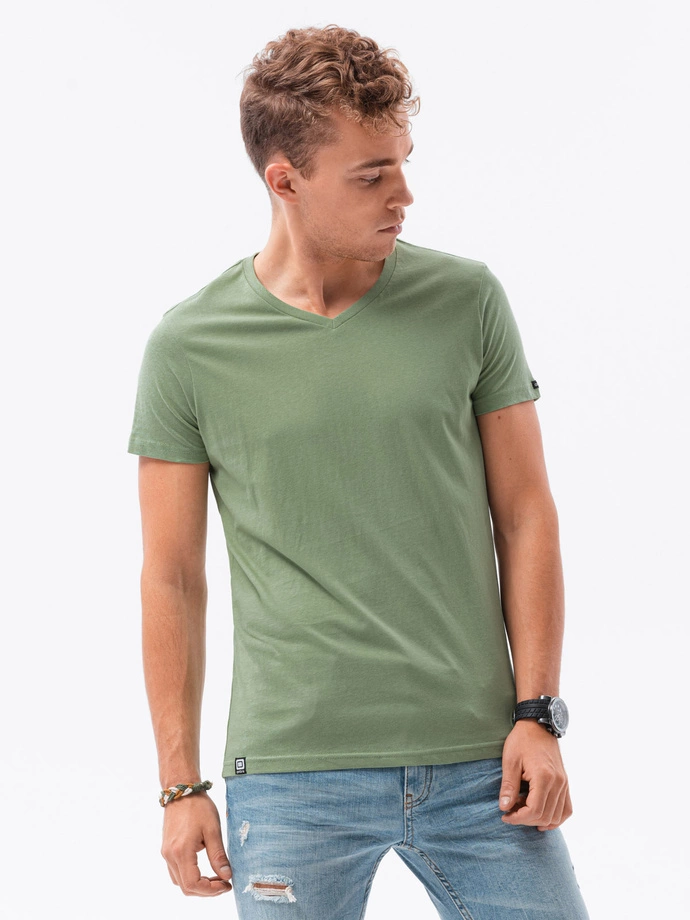 Tricou clasic BASIC pentru bărbați cu decolteu de tip echipaj - verde deschis V11 S1369