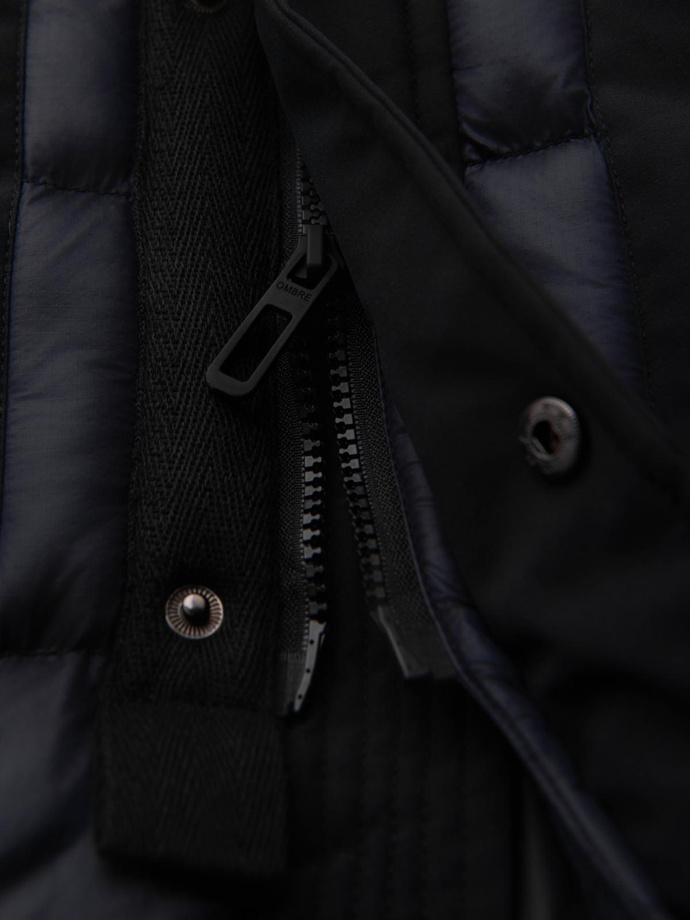 Jachetă lungă matlasată pentru bărbați cu buzunare mari - negru V1 OM-JALJ-0308