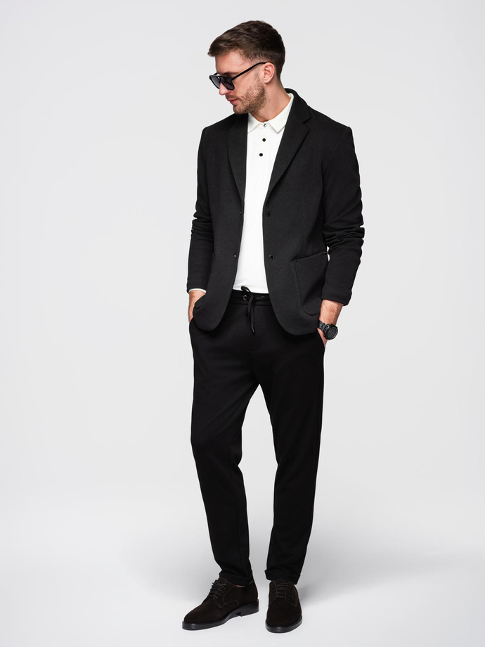 Men's jacket with high collar and hood - black V2 OM-BLZB-0133