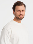 Bluză lungă LOOSE FIT din bumbac pentru bărbați cu decolteu rotund - crem V2 OM-LSBC-0129