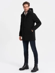 Men's insulated coat with hood and concealed zipper - black V1 OM-COWC-0110