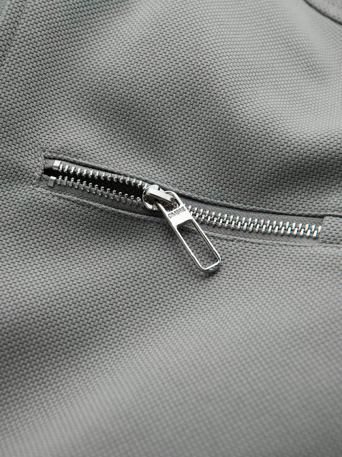 Pánska motorkárska bunda s vreckami a golierom - sivá V3 OM-JALP-0157