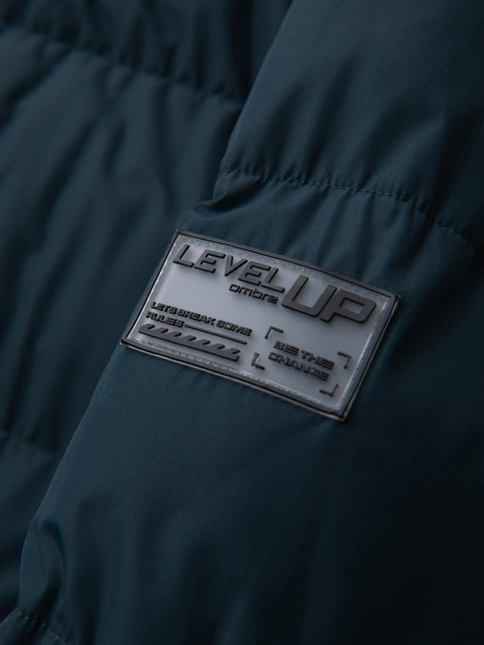 Jachetă bărbătească clasică cu glugă lungă - albastru marin V2 OM-JALJ-0269