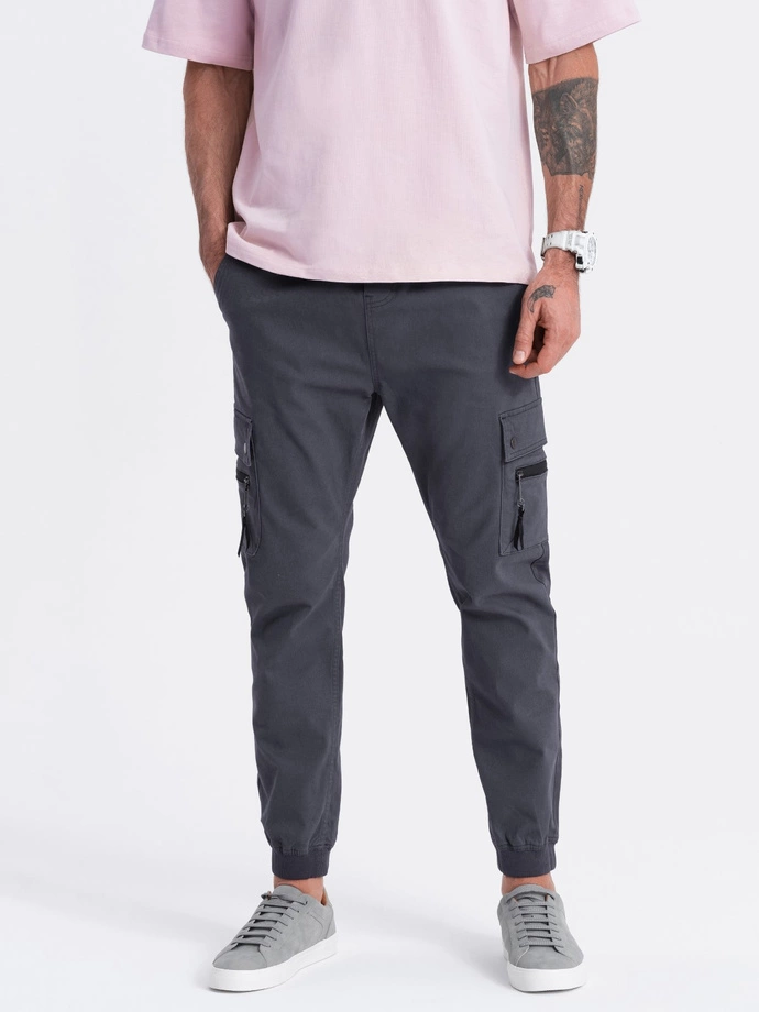 Men's JOGGER pants with zippered cargo pockets - graphite V3 OM-PAJO-0125