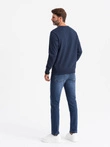 Men's non-stretch sweatshirt with college style patch - navy blue V2 OM-SSNZ-0134