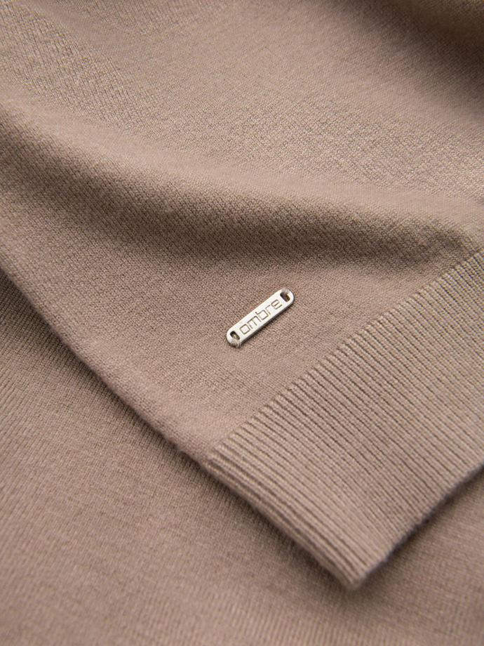 Tricot bărbătesc cu guler înalt cu viscoză - bej închis V3 OM-SWTN-0125