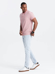 Melange men's polo shirt with striped collar - pink V2 OM-POSS-0109