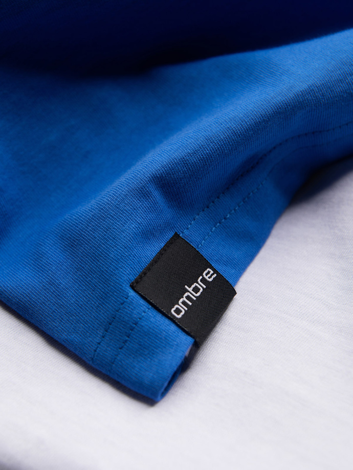 Vyriški trispalviai medvilniniai marškinėliai - balti ir mėlyni V4 OM-TSCT-0174