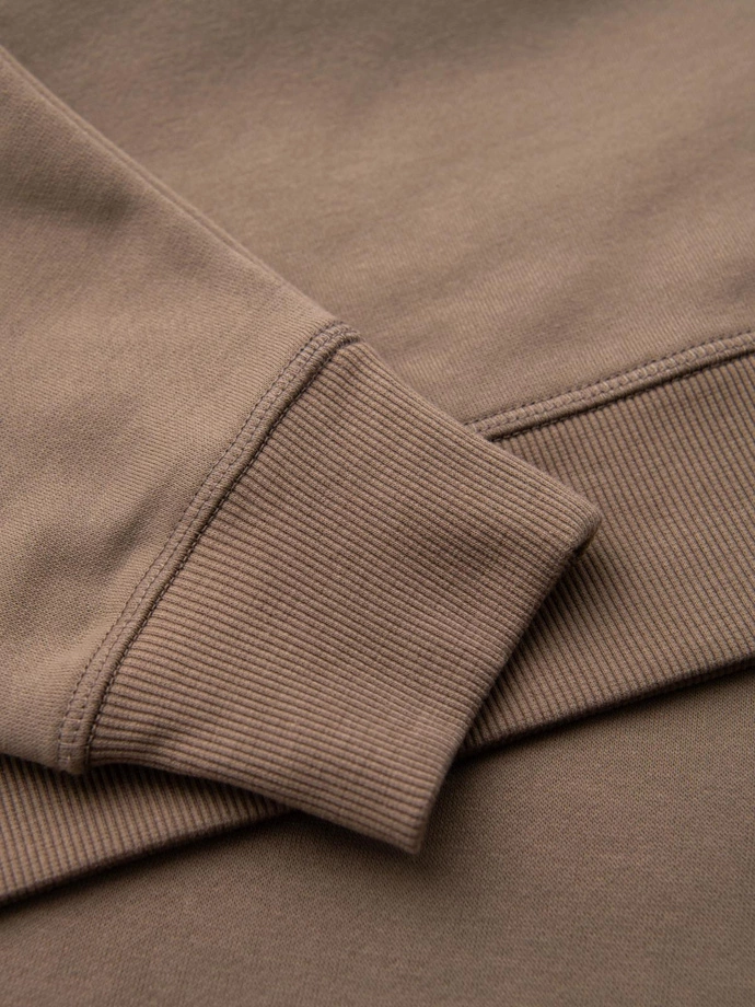 Classic men's sweatshirt with round neckline - light brown V3 OM-SSNZ-0243
