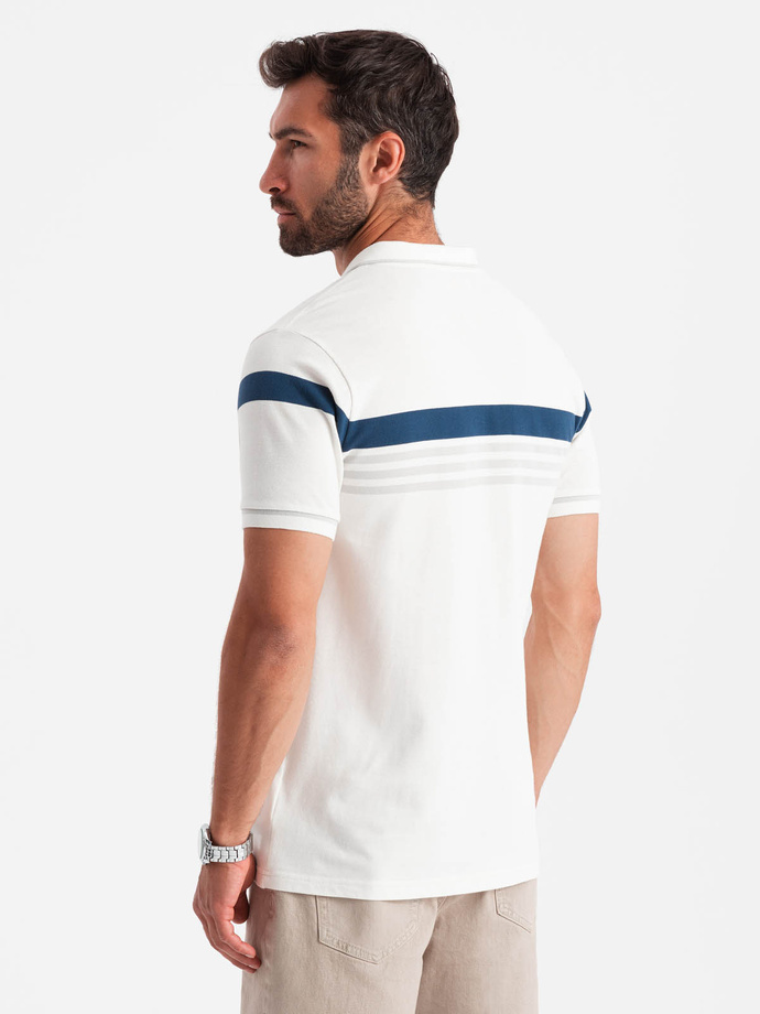 Tricou polo pentru bărbați cu dungi în două tonuri - alb V4 OM-POSS-0127