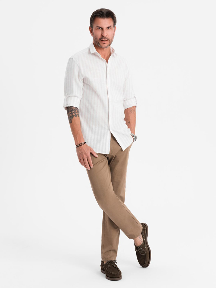 Pantaloni chino REGULAR FIT pentru bărbați cu textură fină - bej închis V2 OM-PACP-0184