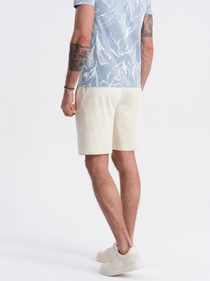 Men's knitted shorts with drawstring and pockets - cream V12 OM-SRBS-0139