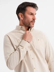 Men's linen shirt with classic collar and pockets REGULAR FIT - cream V3 OM-SHCS-0134
