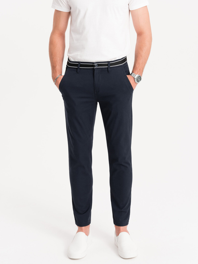 Pantaloni chino pentru bărbați cu talie decorativă - albastru marin V2 OM-PACP-0118