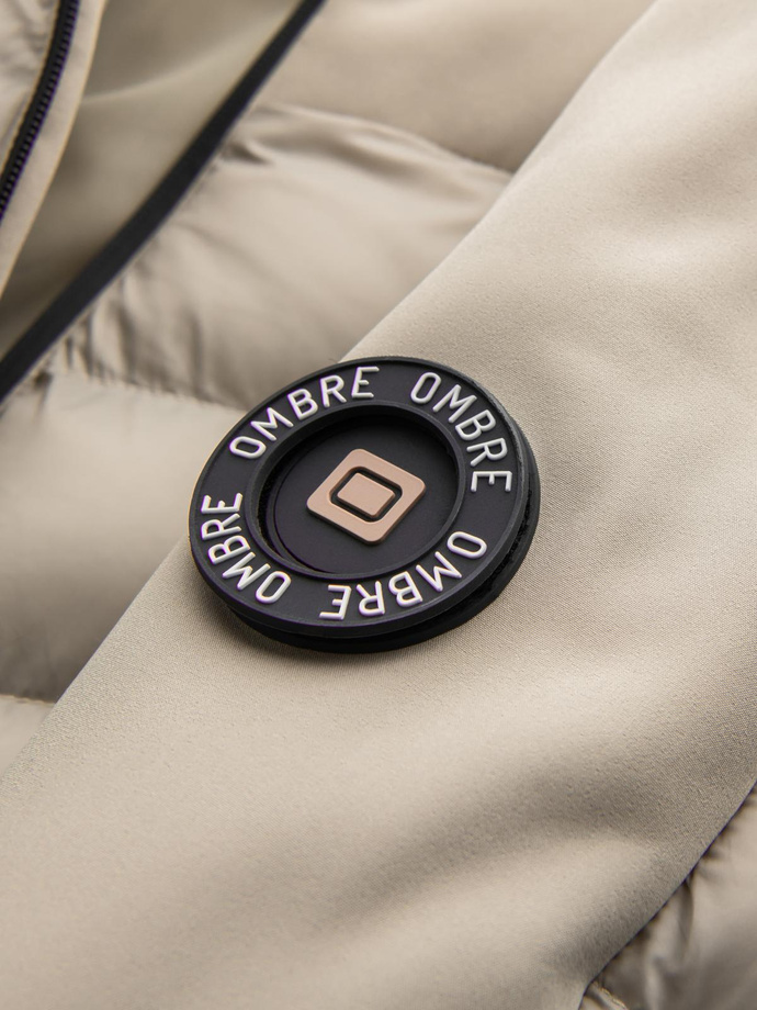 Pánská kombinovaná prošívaná bunda s vysokým límcem - béžová V4 OM-JALP-0172