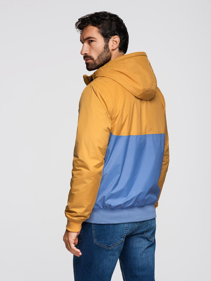Jachetă sport ușoară colorată pentru bărbați cu fleece - albastru și muștar V8 OM-JANP-0194