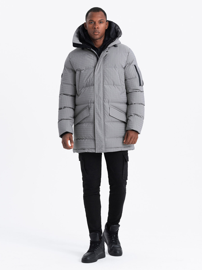 Outdoorová dlhá pánska bunda parka - sivá V2 OM-JALJ-0201
