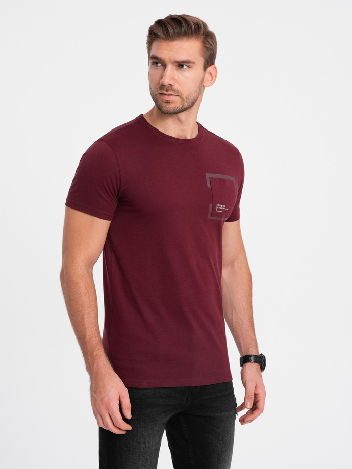 Men's cotton t-shirt with pocket print - maroon V2 OM-TSPT-0154
