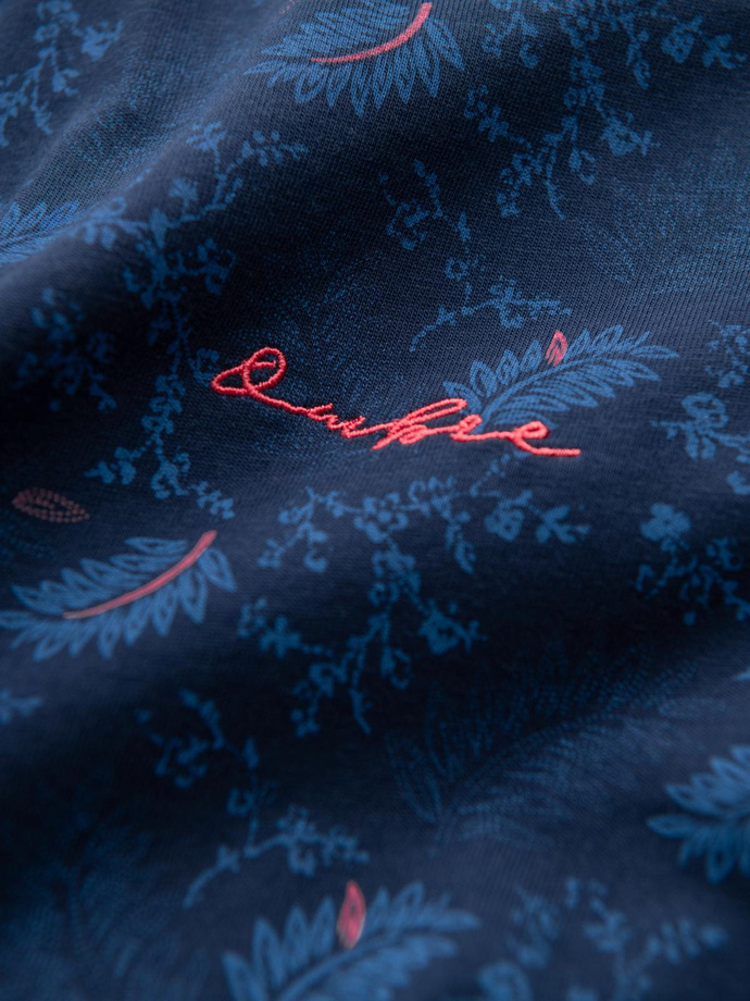 Vyriški medvilniniai marškiniai su gėlių motyvais - tamsiai mėlyni V1 OM-SHCS-0159