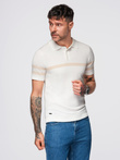 Men's soft knit polo shirt with contrasting stripes - cream V3 OM-POSS-0118