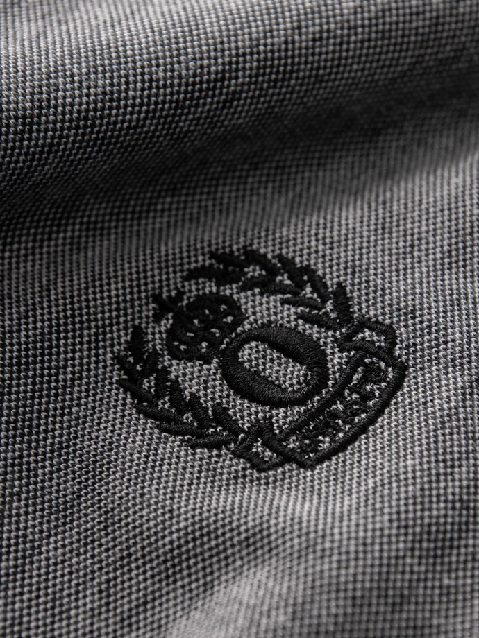 Men's melange polo longsleeve with embroidery - black melange V1 OM-POLS-0129