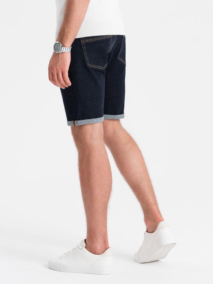 Men's denim shorts with rolled up legs - navy blue V1 OM-SRDS-0134