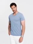 BASIC men's classic cotton T-shirt with a serape neckline - blue V20 OM-TSBS-0145