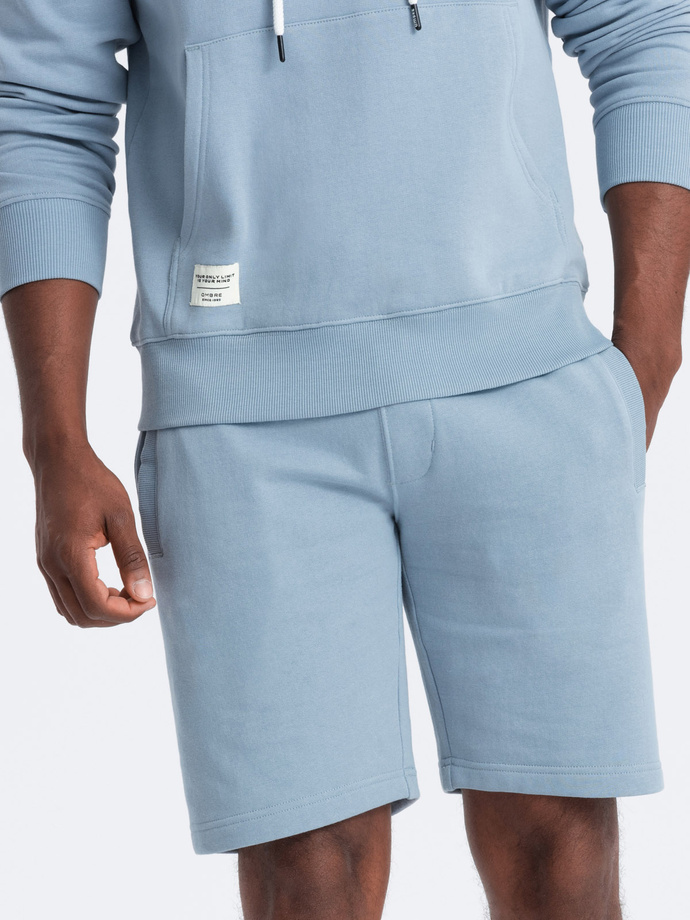 Men's sweatshirt set kangaroo sweatshirt + shorts - blue V7 Z75