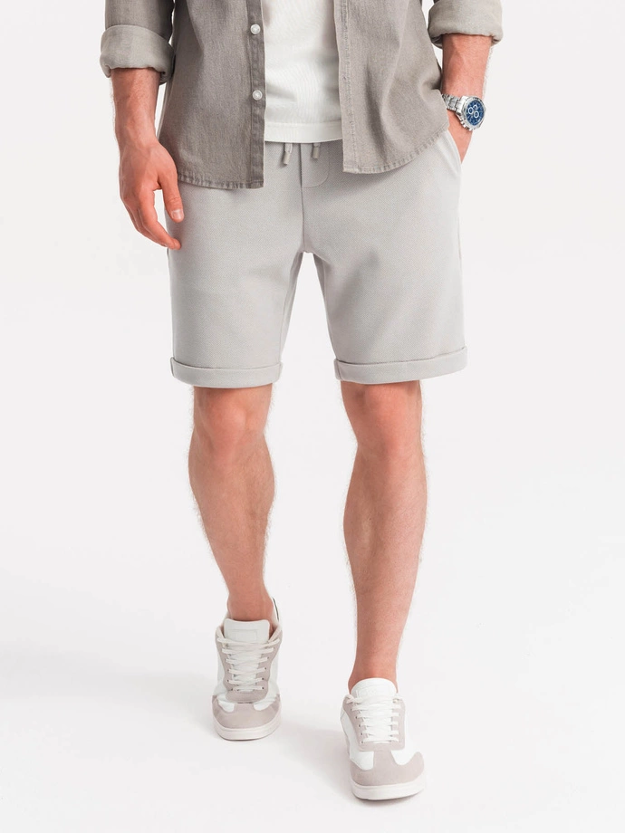 Men's knit shorts with elastic waistband - light grey V4 OM-SRCS-0107