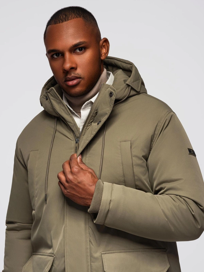 Classic men's long parka jacket - olive V3 OM-JAPJ-0313