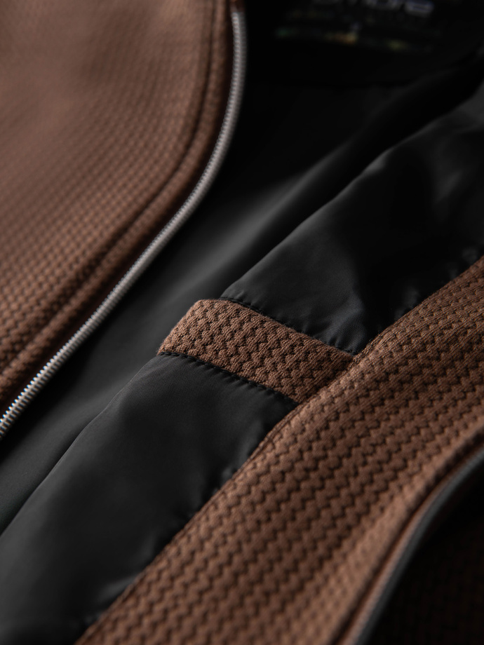 Men's structured biker jacket with stand-up collar - brown V2 OM-JANP-0229