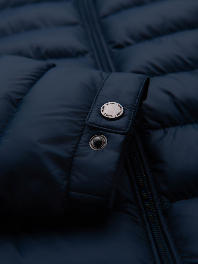 Men's quilted jacket with two fasteners - navy blue V1 OM-JALP-0231