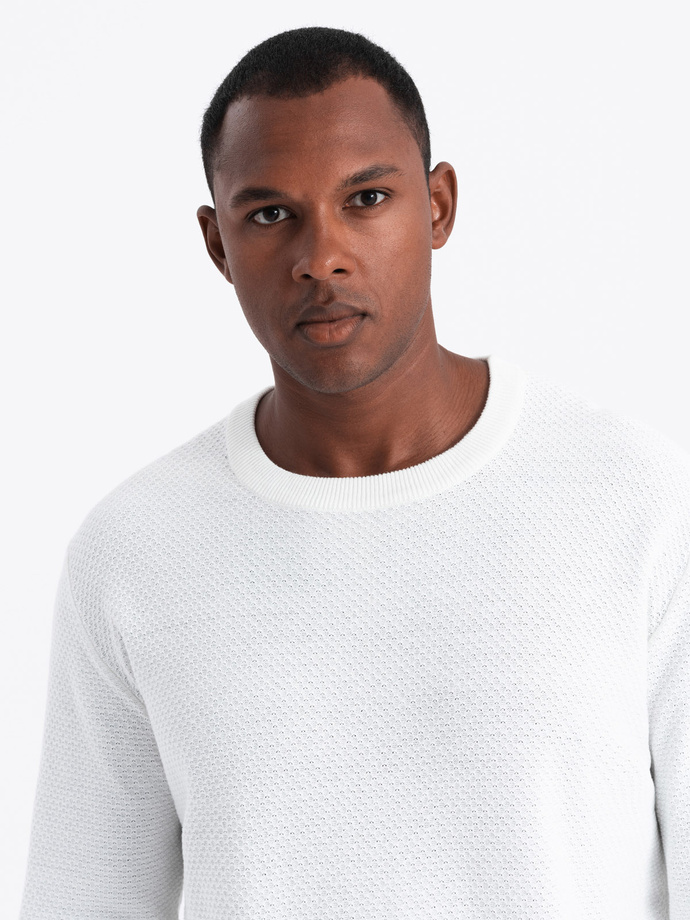 Men's RELAXED FIT knit sweater in diamond weave - broken white V1 OM-SWSW-0110