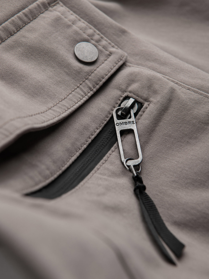 Men's JOGGER pants with zippered cargo pockets - dark beige V2 OM-PAJO-0125