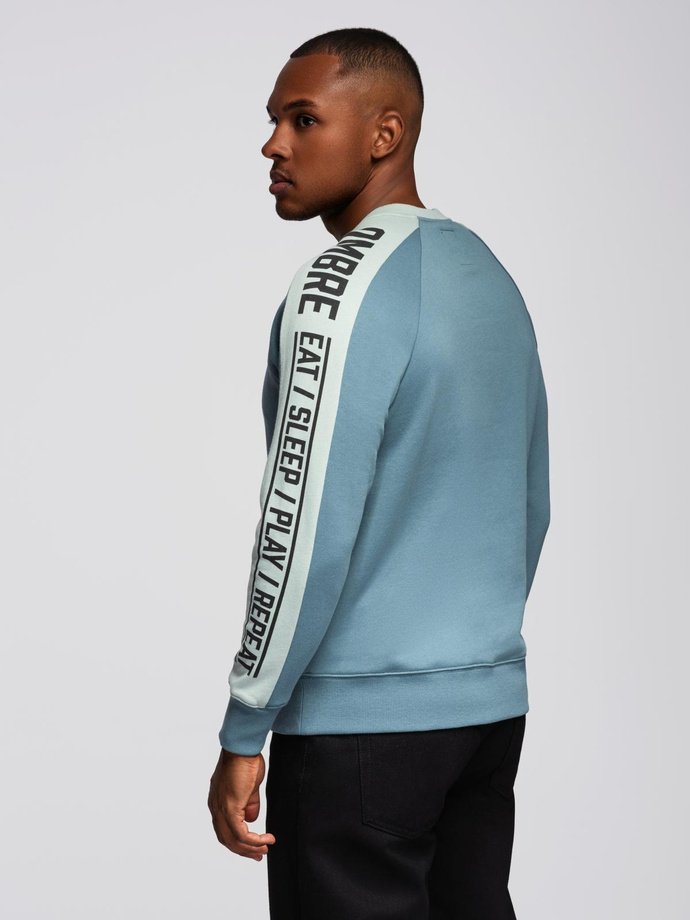 Men's sweatshirt with contrasting stripes and raglan sleeves - bleached turquoise V4 OM-SSNZ-0200