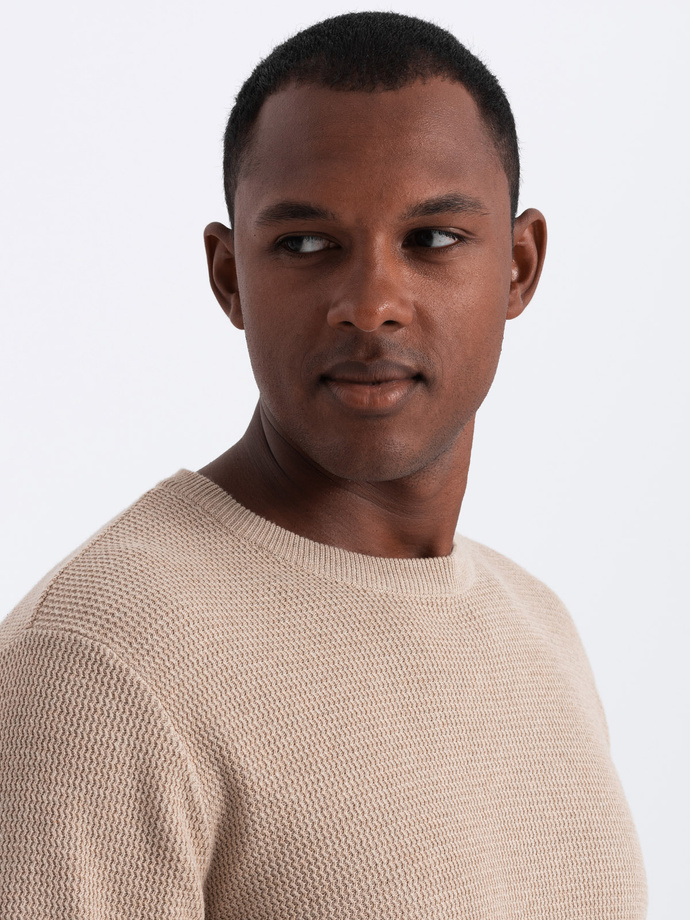 Men's mélange structured knit sweater - sand V3 OM-SWSW-0142