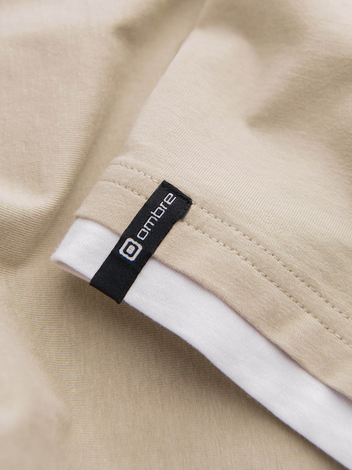 Tricou bărbătesc casual din bumbac cu glugă - bej V5 OM-TSCT-22SS-001