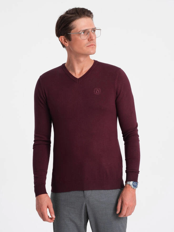 Pulover elegant pentru bărbați, cu decolteu de tip "crew neckline" - burgundy V13 OM-SWBS-0107