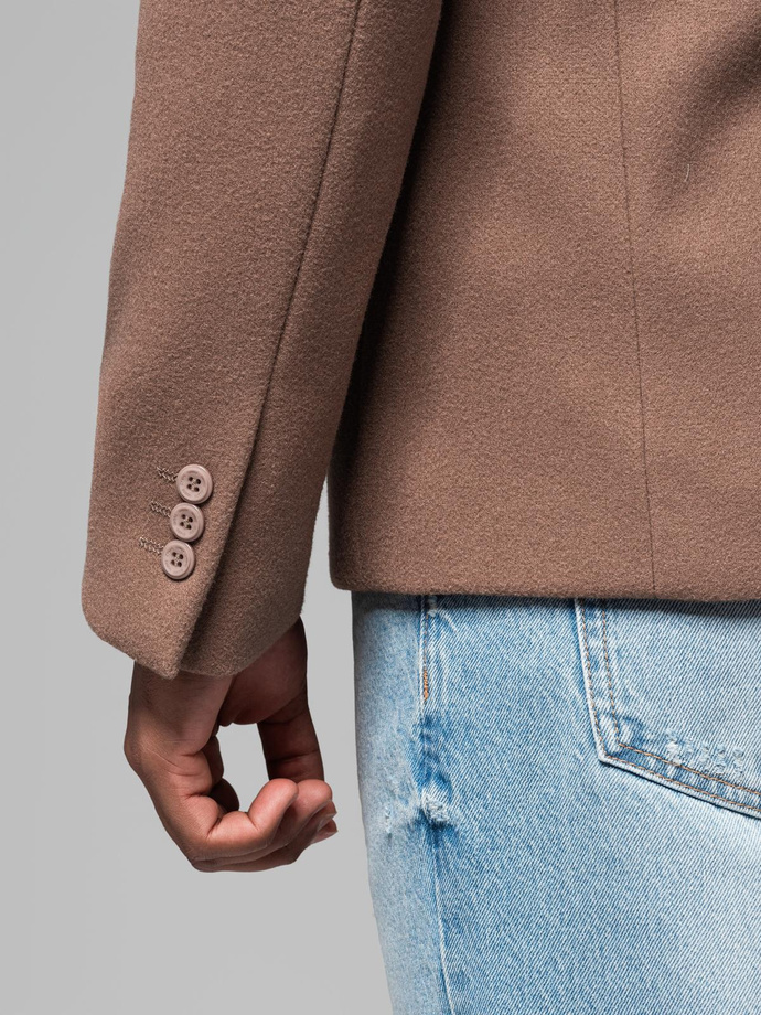 Vyriškas laisvalaikio švarkas su dekoratyvinėmis sagomis ant rankogalių - šviesiai rudas V2 OM-BLZB-0118