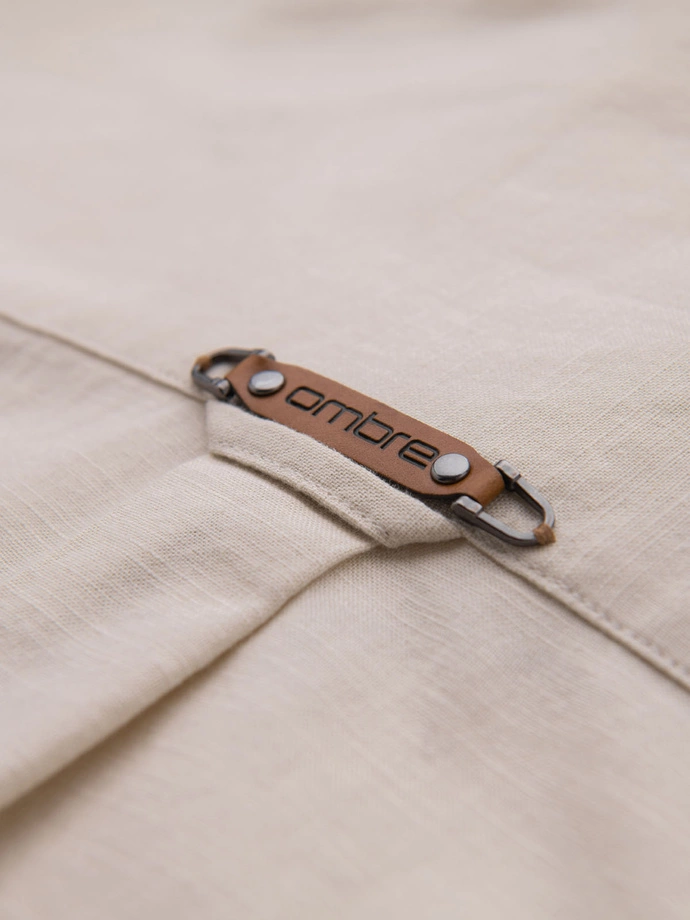 Men's linen shirt with classic collar and pockets REGULAR FIT - cream V3 OM-SHCS-0134