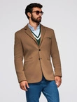 Men's knitted jacket with a fitted cut - light brown V4 OM-BLZB-0100
