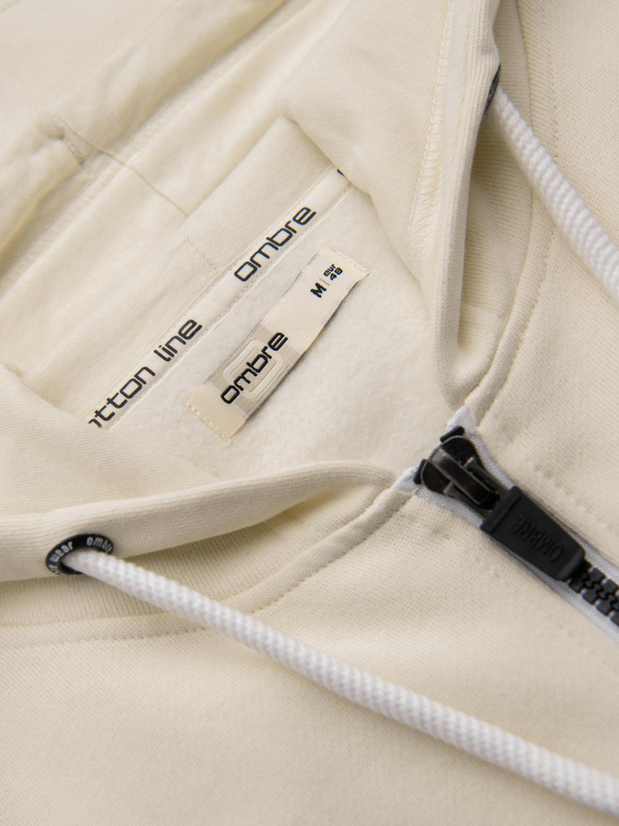 Pánska mikina BASIC na zips s kapucňou - krémová V11 OM-SSBZ-0178
