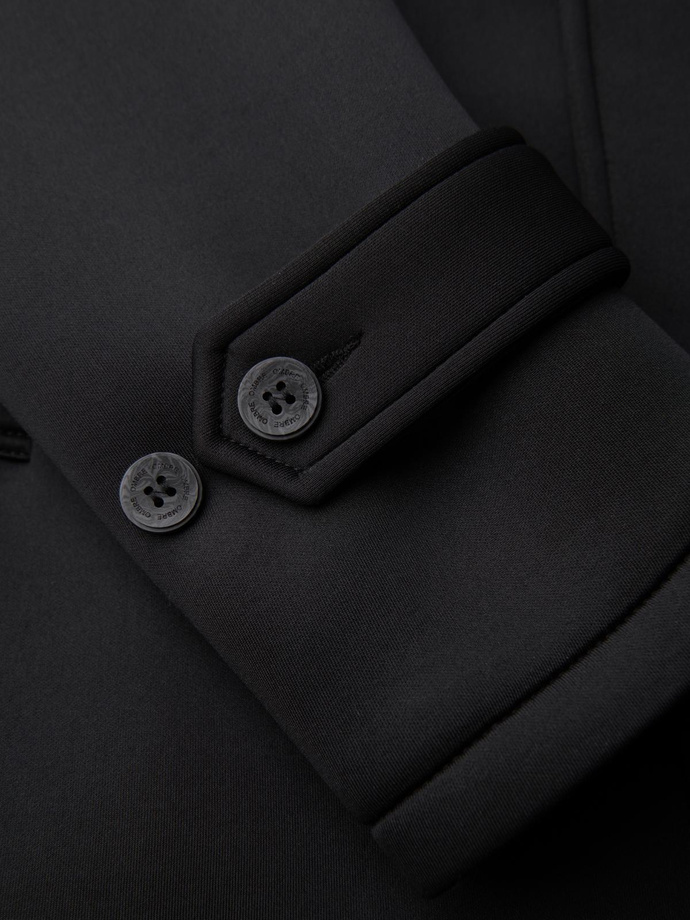 Palton bărbătesc minimalist de lungime medie cu glugă - negru V4 OM-COLC-0144