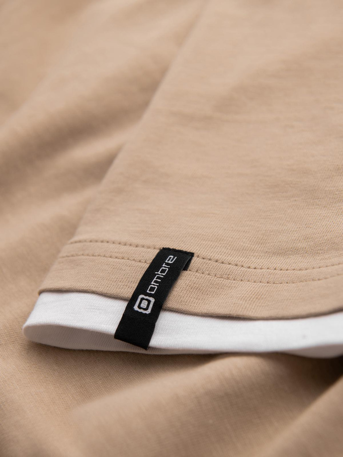 Pánske bavlnené tričko s kapucňou - béžové V5 OM-TSCT-0256