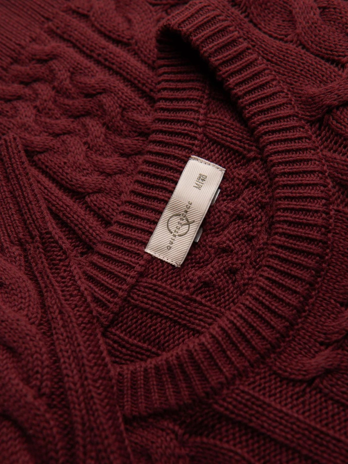 Elegant men's sweater with interesting weave - maroon V6 OM-SWSW-0173