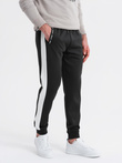 Men's sweatpants joggers with contrasting stripes - black V1 OM-PASK-0229