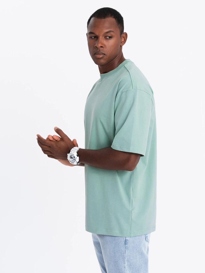 Tricou LOOSE FIT din bumbac pentru bărbați cu decolteu rotund - mentă V6 OM-TSBC-0234