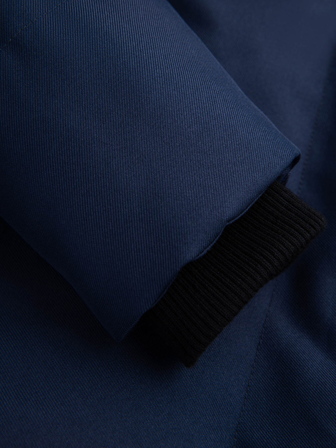 Men's long warm parka hooded jacket - navy blue V1 OM-JALJ-0182